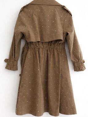 Maje Taupe Trench Coat with Subtle Dot Embellishments